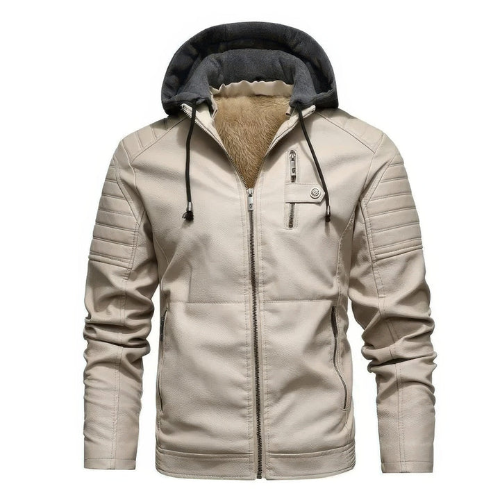 Men's casual leather hooded coat