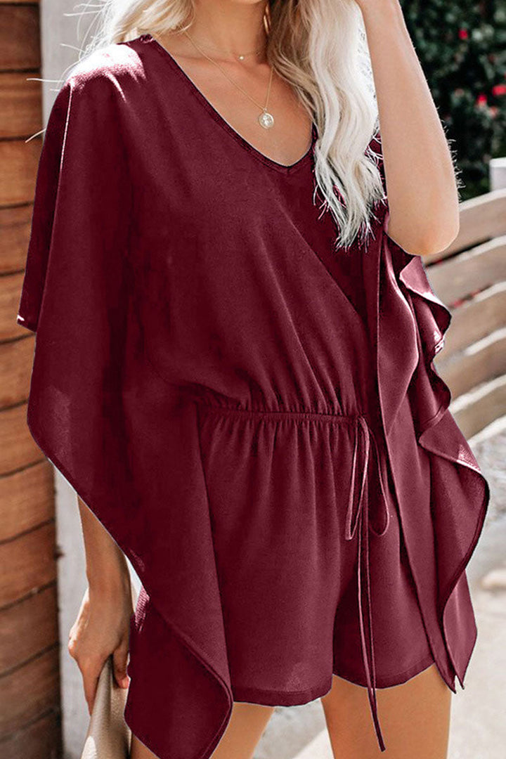 Women's fashionable plain vneck loose jumpsuit