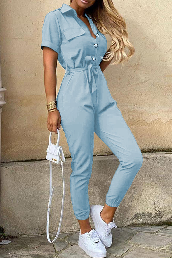 Women's jumpsuit with belt and shawl collar