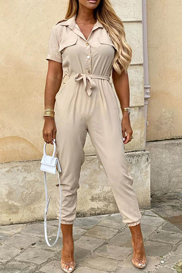 Women's jumpsuit with belt and shawl collar