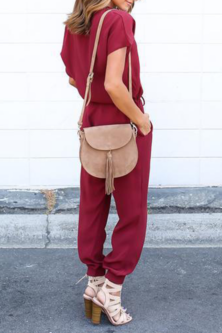 Women's vneck jumpsuit with crossed straps