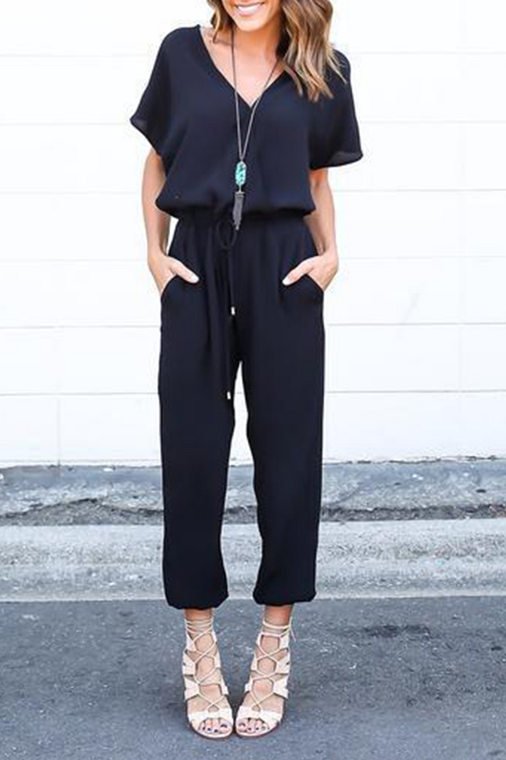 Women's vneck jumpsuit with crossed straps