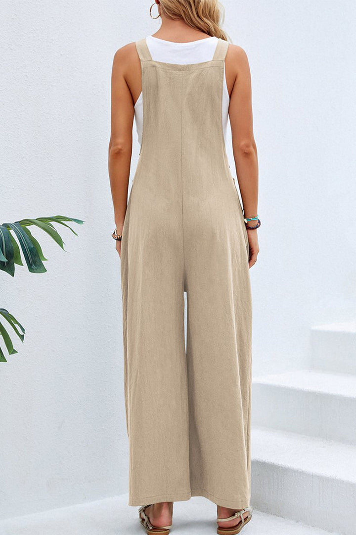 Women's spaghetti strap wide neck jumpsuit