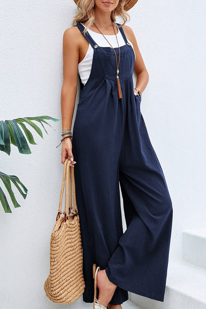 Women's spaghetti strap wide neck jumpsuit