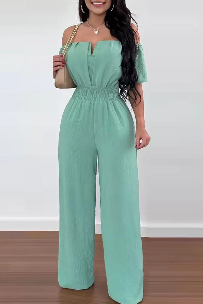 Women's short sleeve off-shoulder regular jumpsuit