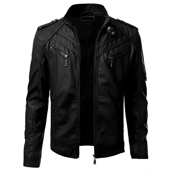 Men's biker style jacket with multiple pockets