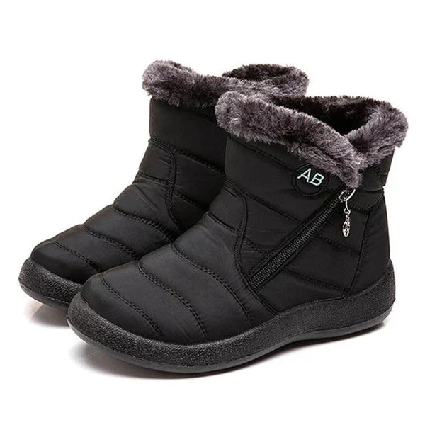 Women's warm winter snow boots with fur trim and zipper closure