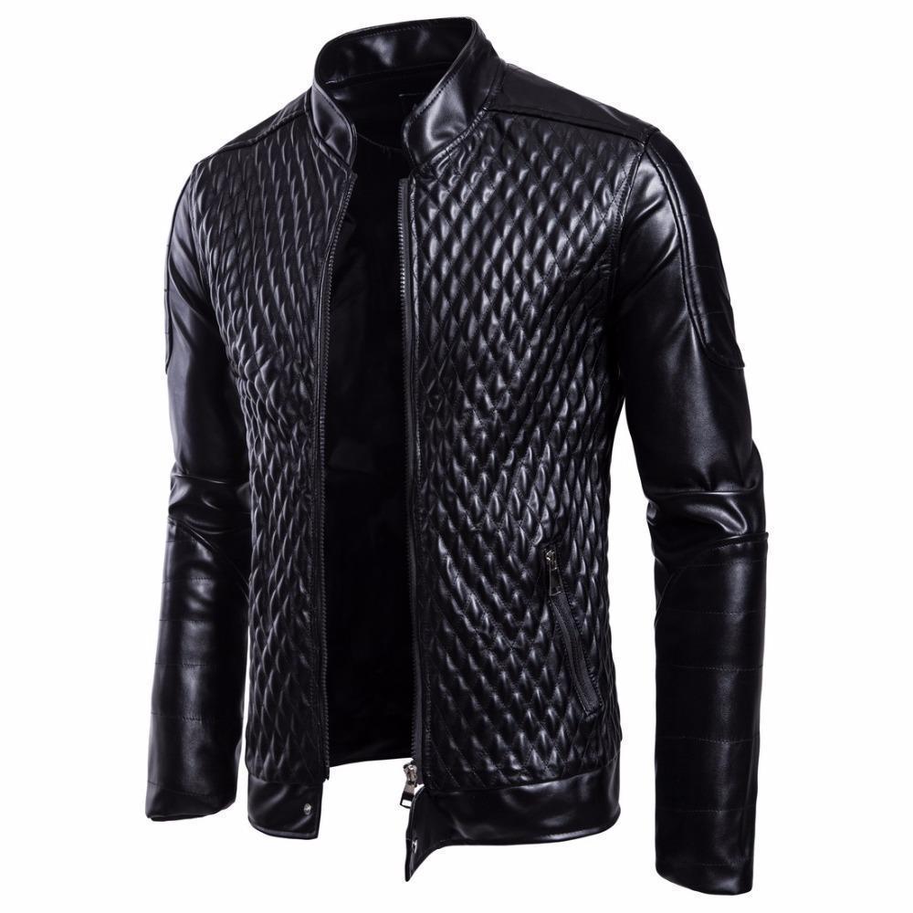 Stylish men's leather jacket with diamond pattern