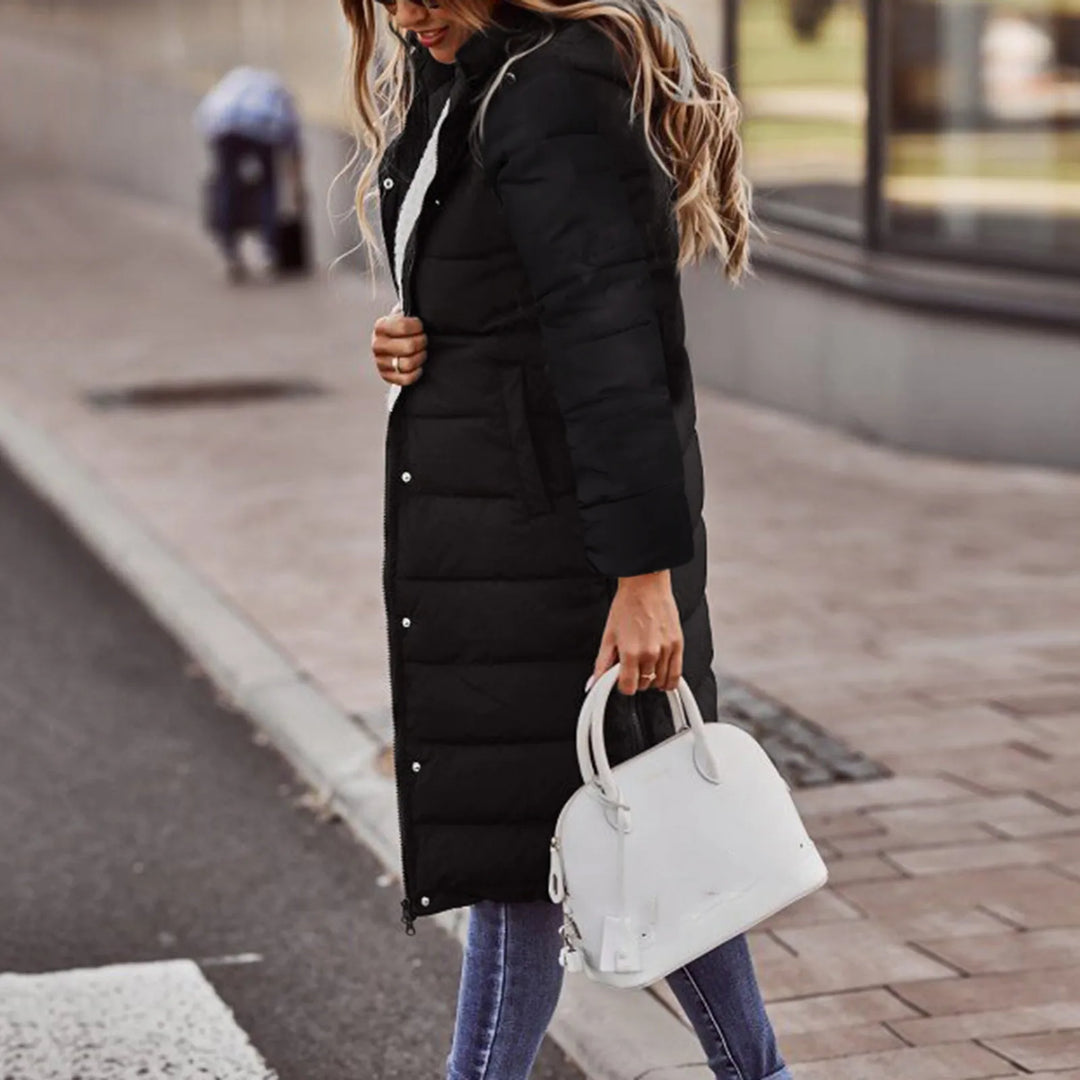 Women's long padded coat with hood