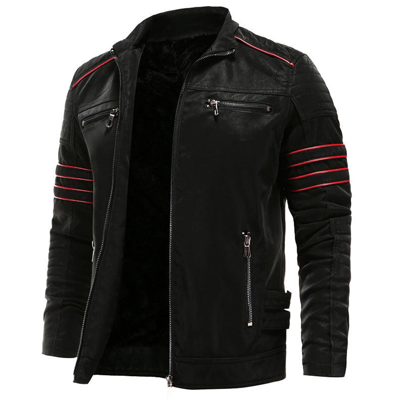 Men’s pu leather jacket with red trim