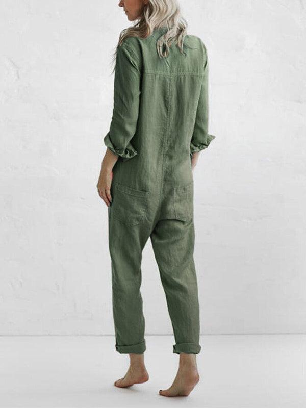 Women's Button-Up Jumpsuit with Pockets