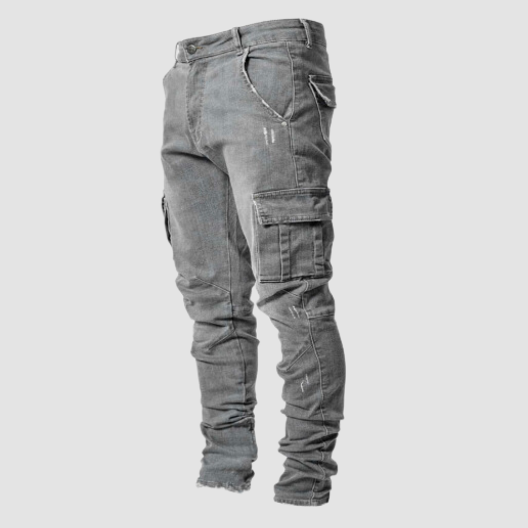 Men's stacked jeans with pocket detail