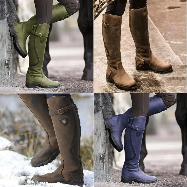 Waterproof Leather Winter Riding Boots for Women