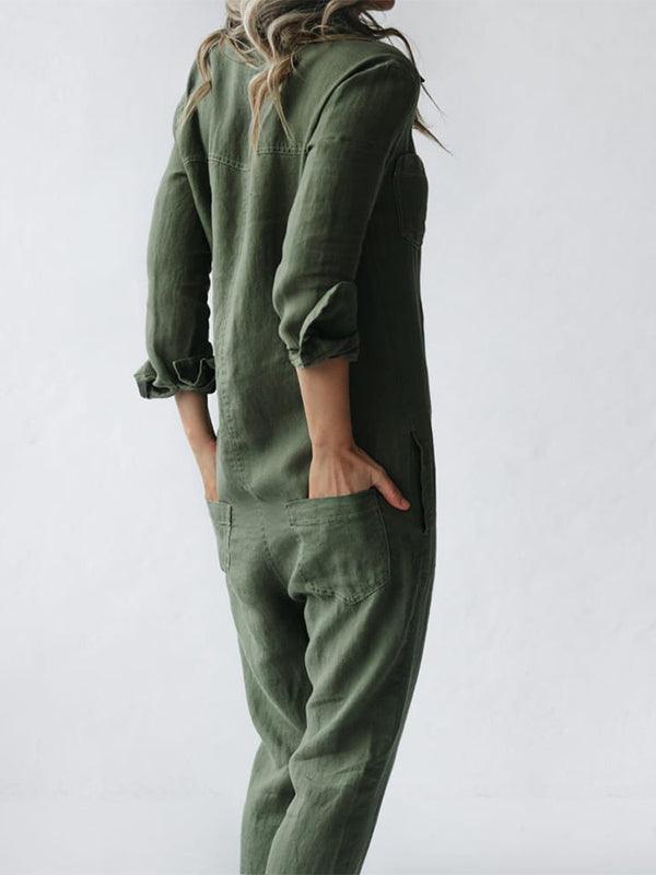 Women's Button-Up Jumpsuit with Pockets