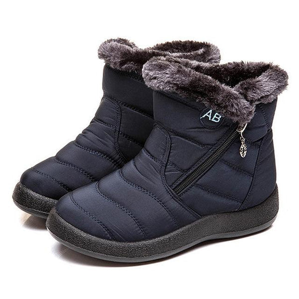 Women's warm winter snow boots with fur trim and zipper closure