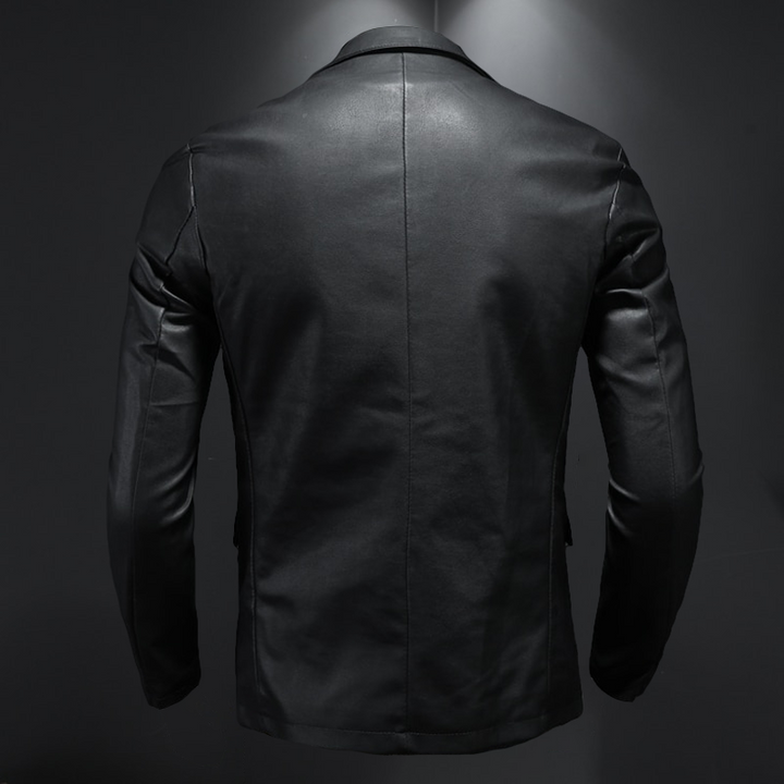 Men's leather jacket with turned-up collar