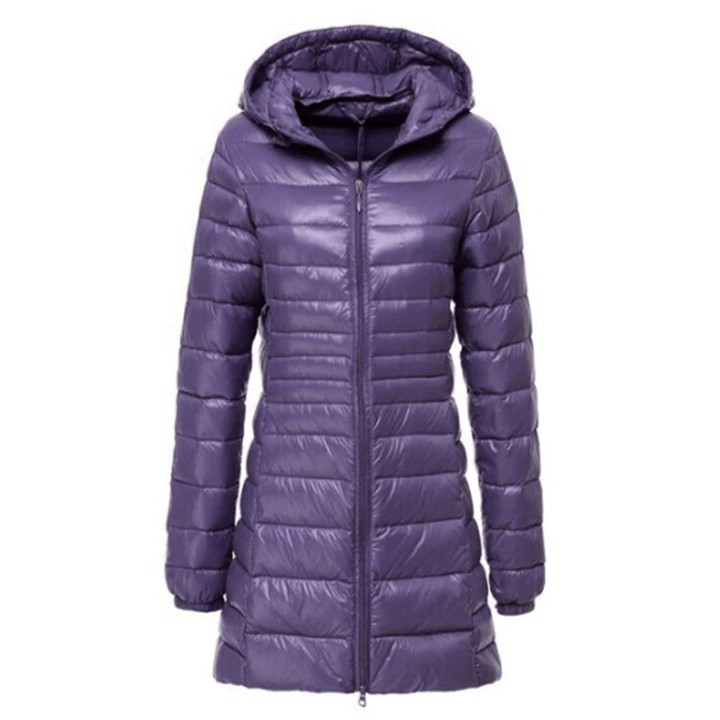 Lightweight long down jacket for women