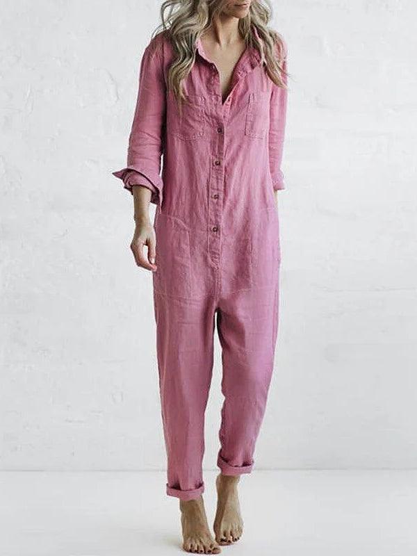 Women's Button-Up Jumpsuit with Pockets