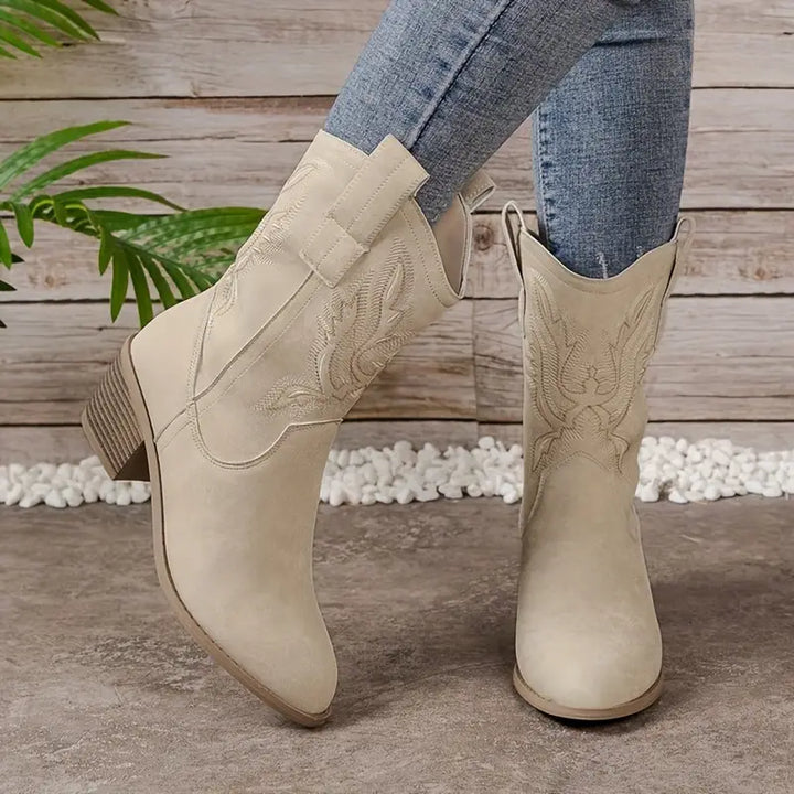 Women's Western Cowboy Boots - Premium Vegan Leather, All-Season Stylish Design