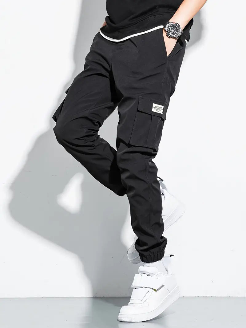 Men's cargo pants with elastic waist and multiple pockets