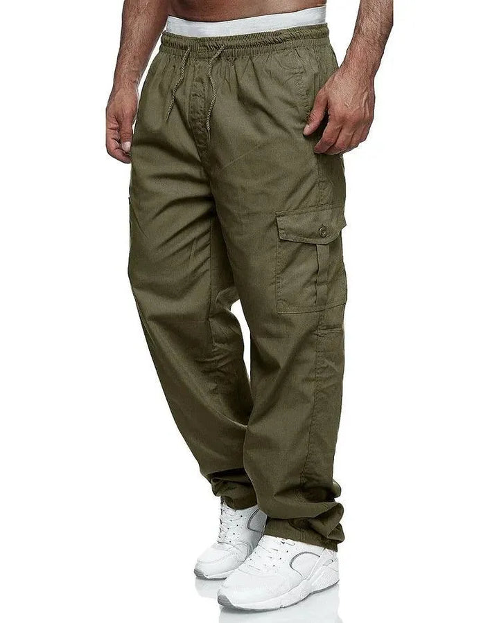 Men’s Cargo Pants - Loose Fit - Elastic Waistband - Multiple Pockets - Durable Fabric