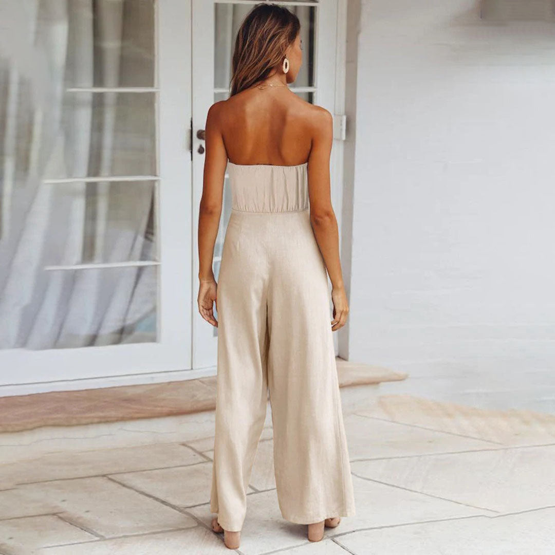 Strapless casual women's jumpsuit with elastic waist