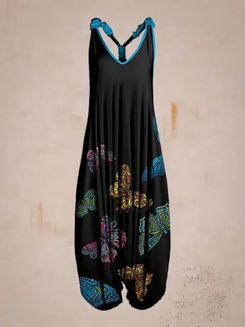 Boho sleeveless jumpsuit with ethnic style for women