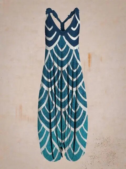 Boho sleeveless jumpsuit with ethnic style for women