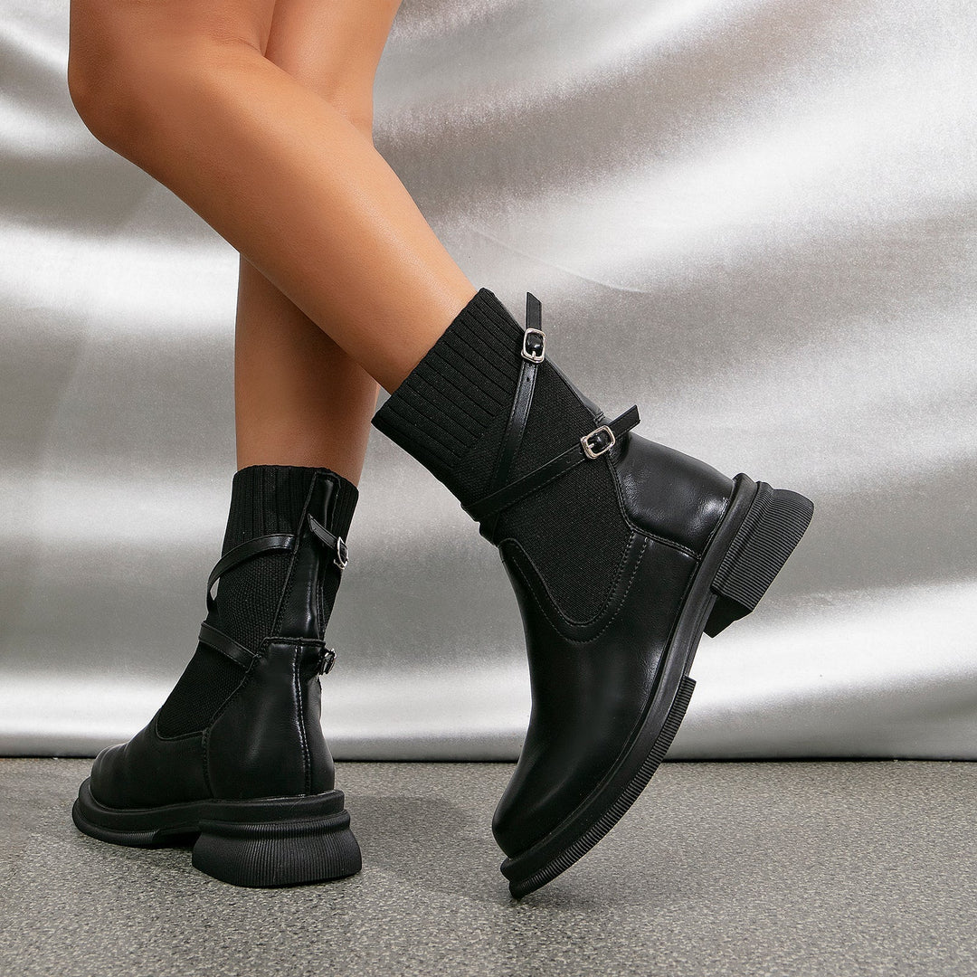 Women's Faux Leather Ankle Boots with Straps