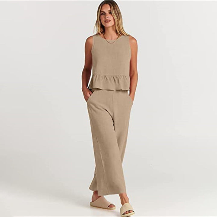 Women's Sleeveless Jumpsuit - Peplum Waist - Wide-Leg Cropped Fit - Lightweight & Breathable