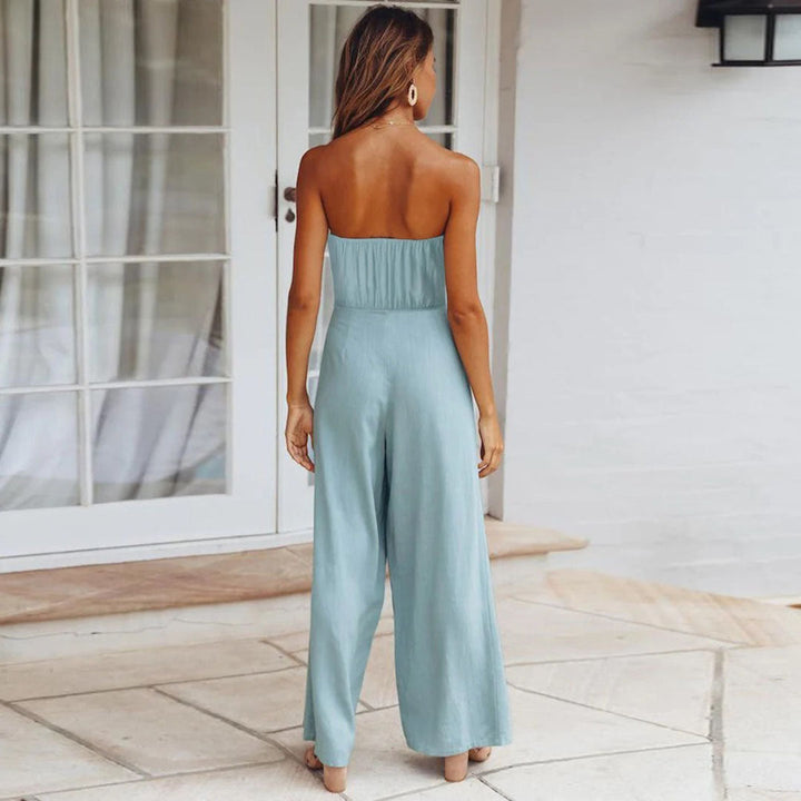 Strapless casual women's jumpsuit with elastic waist