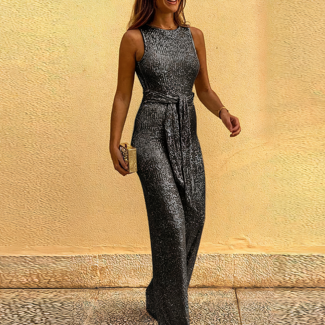 Women's Round Neck Sleeveless Sequin Jumpsuit