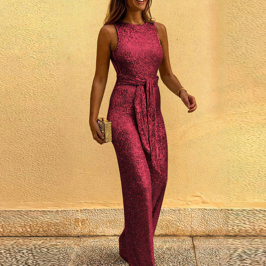 Women's Round Neck Sleeveless Sequin Jumpsuit