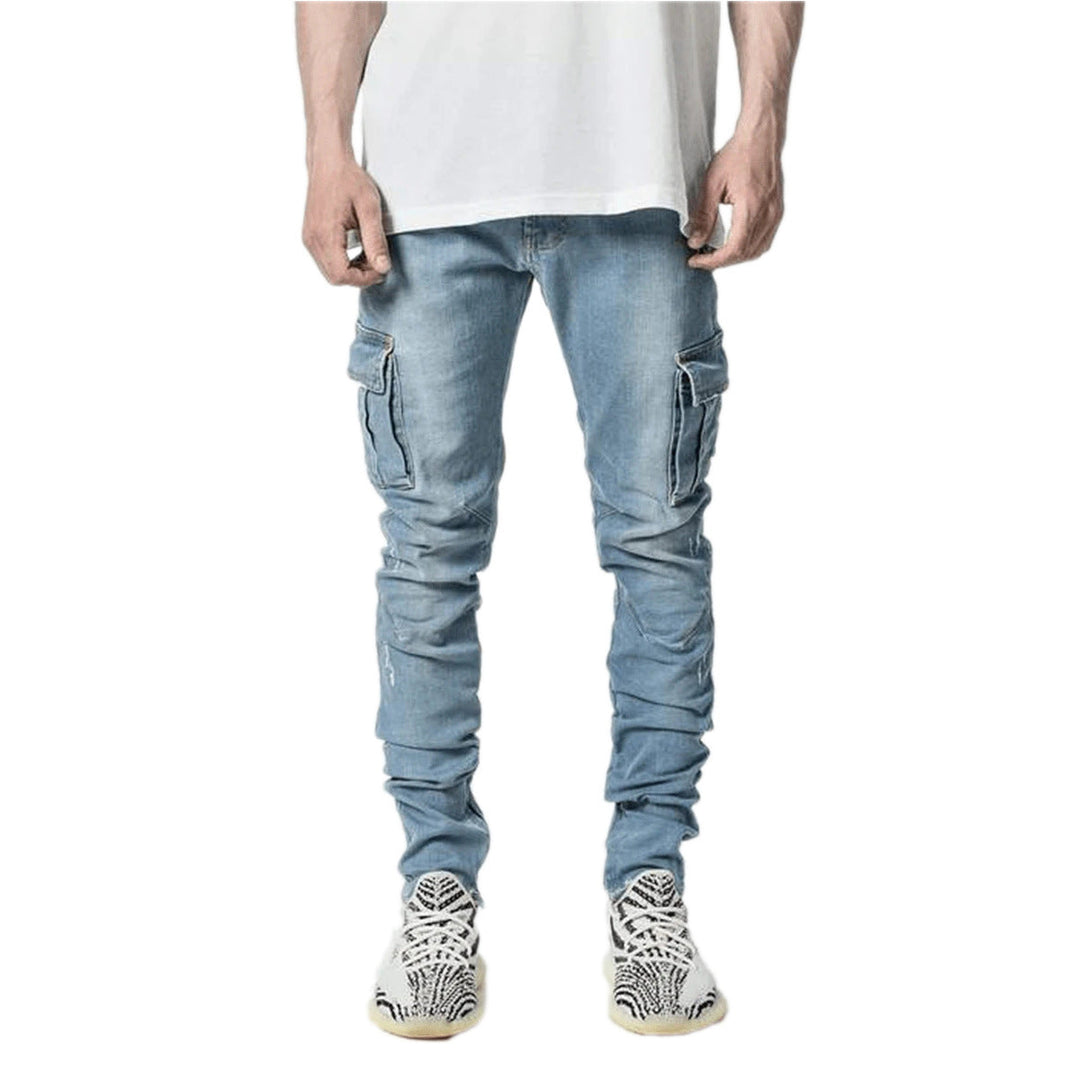 Men's stacked jeans with pocket detail