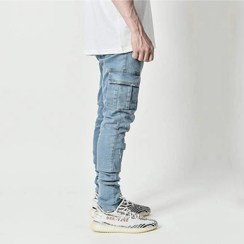 Men's stacked jeans with pocket detail