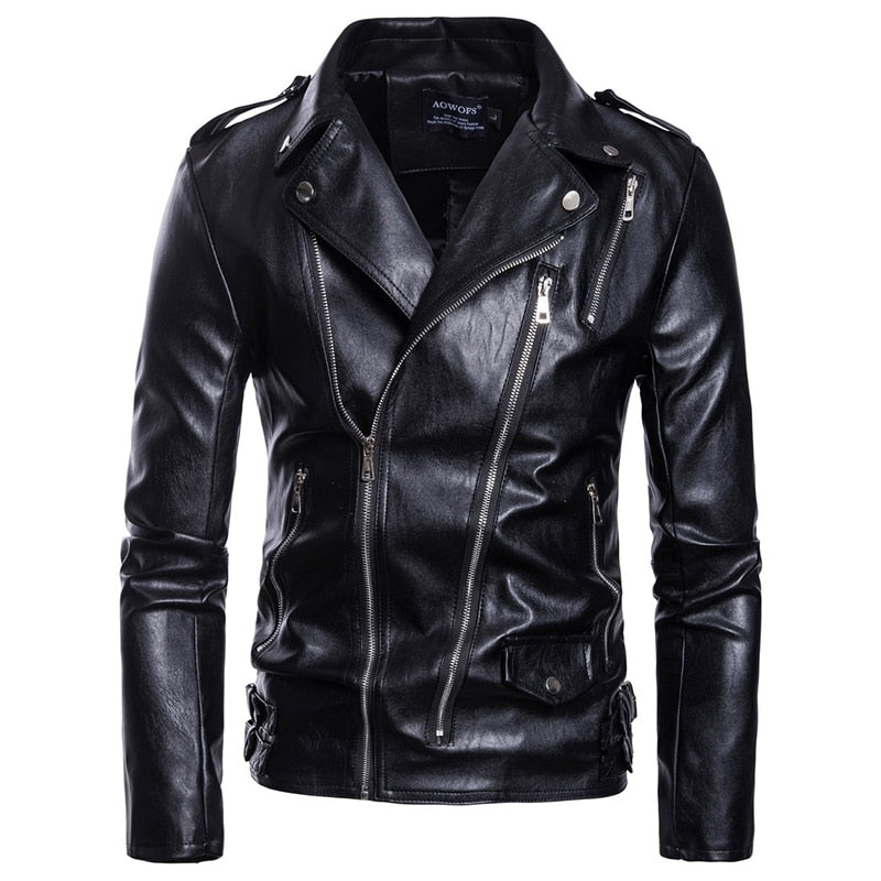 Men's motorcycle leather jacket with multiple zippers