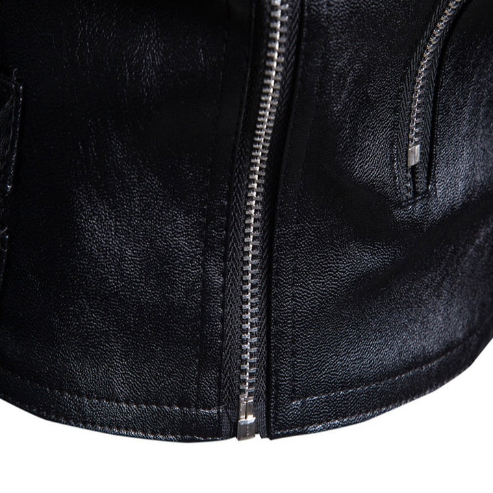 Men's motorcycle leather jacket with multiple zippers