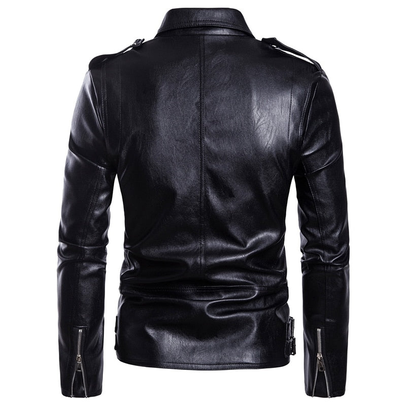 Men's motorcycle leather jacket with multiple zippers