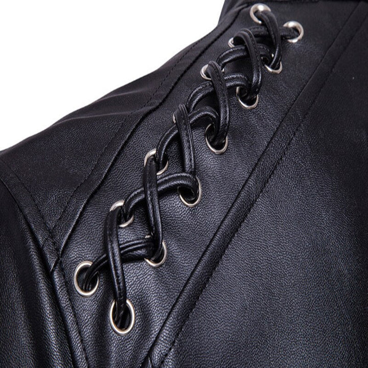 Stylish men's biker jacket with decorative belts