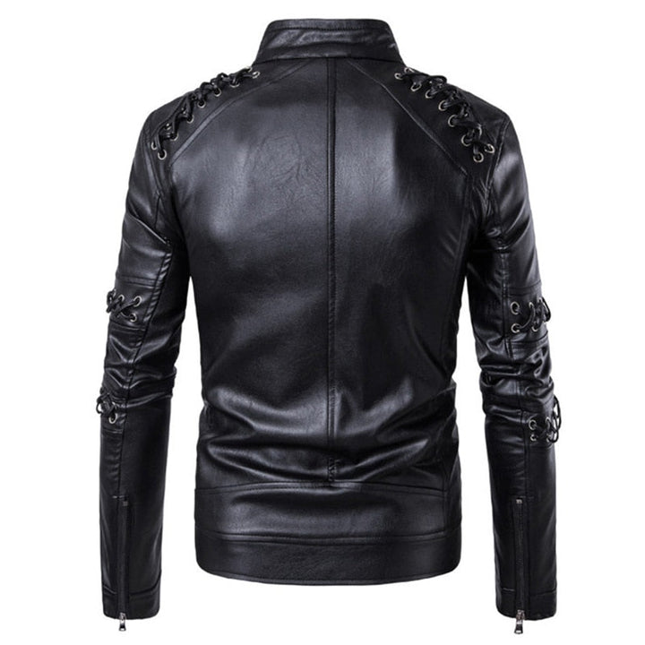 Stylish men's biker jacket with decorative belts