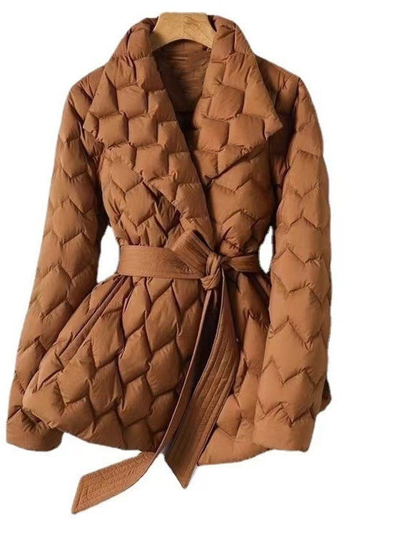 Women's Quilted Winter Jacket with Tie Belt