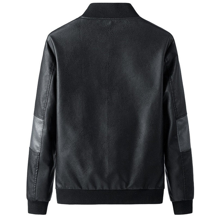 Men's casual faux leather jacket with a notched collar