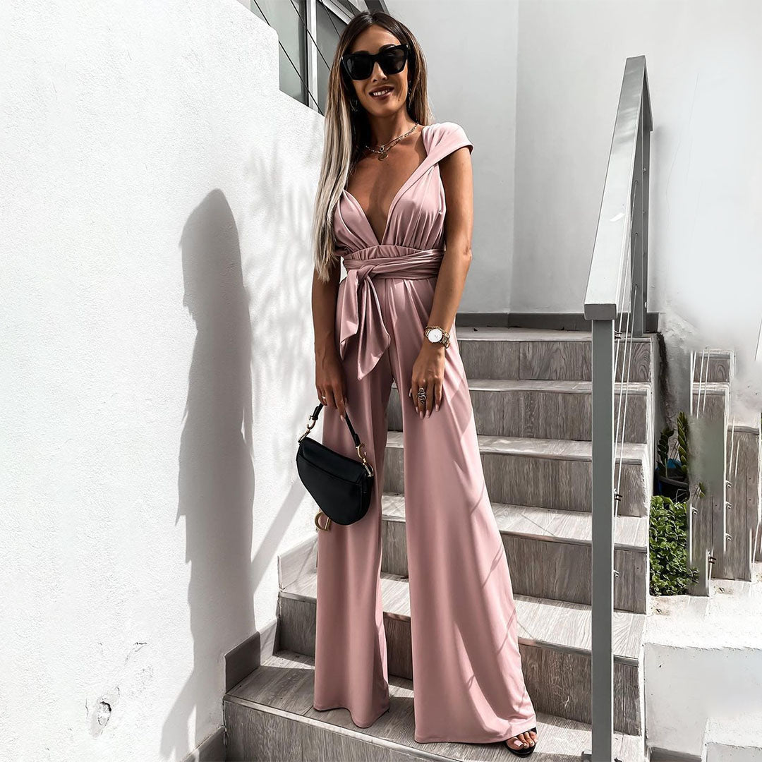 Women's elegant jumpsuit with a deep v-neckline