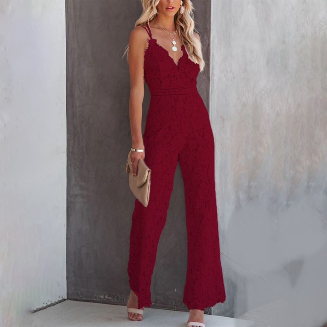 Women's elegant lace jumpsuit with v-neckline