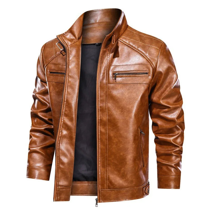 Men's leather motorcycle jacket