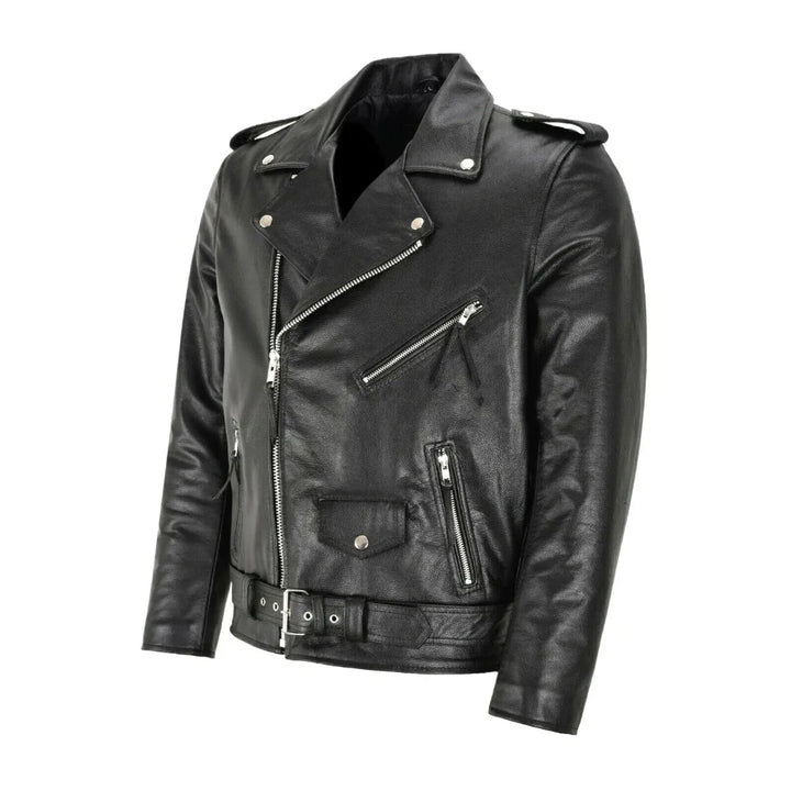 Men's plain zipper motorcycle jacket