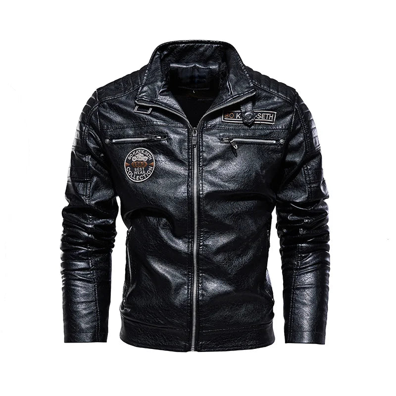 Men's casual leather winter jacket