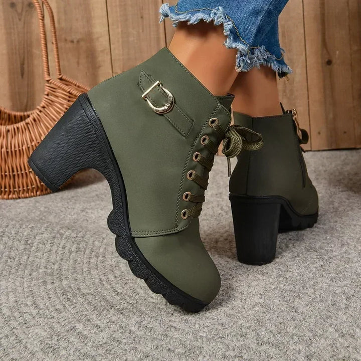 Women's High Heel Ankle Boots with Lace-Up Closure