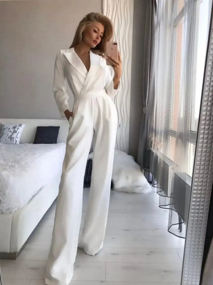 Women's Jumpsuit - Long Sleeve - Wide Leg - Tailored Fit - Elegant & Chic