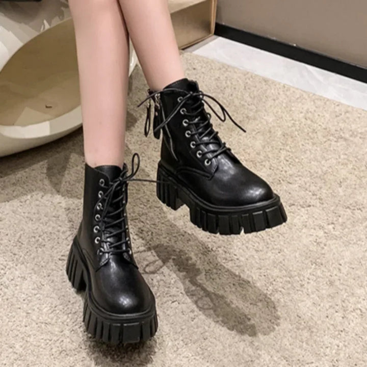 Chunky zip lace-up boots for women